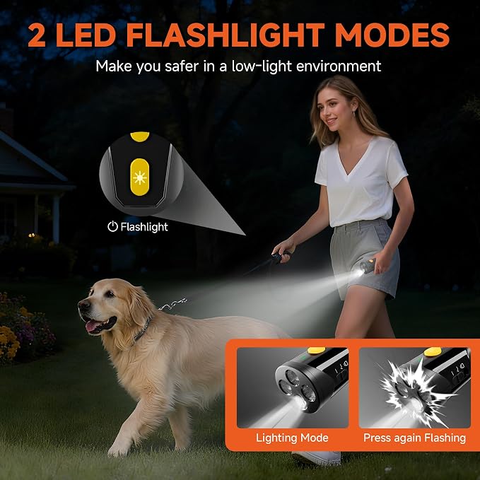 Dog Bark Deterrent Device, 3X Ultrasonic Anti Barking Device 6 Modes Dog Trainer Rechargeable & Portable Safe Bark Control Indoor Outdoor for All Dogs with LED Flashlight - Yellow Button