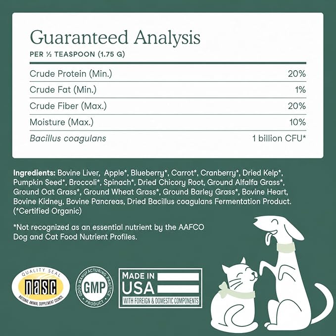 Fera Pets Whole Food Multivitamin Cat & Dog Food Topper with Probiotics, Antioxidants, & Essential Dog Vitamins & Minerals - Nutrients from Fruits, Vegetables, & Organ Meats - 3.7 oz
