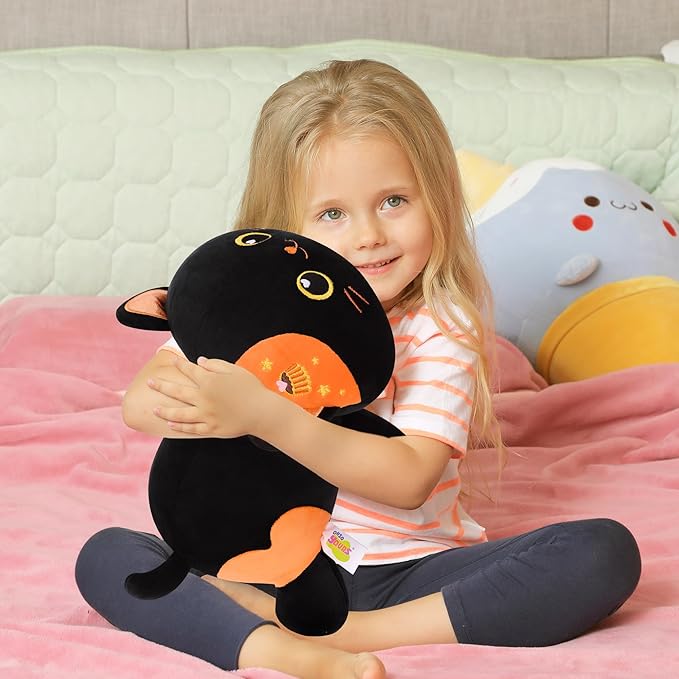 Onsoyours Original Cat Plush 13 Inch Kitty Plushies Toy Kitten Stuffed Animal Soft Pillow Kawaii Plushie Gift for Kids & Adults (Black Cat, 13")