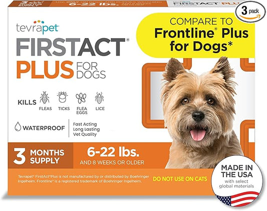 FirstAct Plus Flea Treatment for Dogs, Small Dogs 6-22 lbs, 3 Doses, Same Active Ingredients as Frontline Plus Flea and Tick Prevention for Dogs