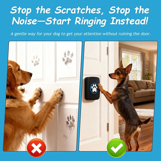 Edge Touch Dog Bell – Blk Long-Range Wireless Dog Door Bell 1000ft with LED, Waterproof Dog Buttons & Dog Clicker for Communication, Durable Bells for Dog Training to Go Outside(2 Chimes & 1 Bell)