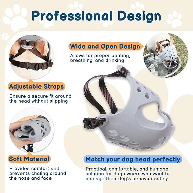 BARKLESS Dog Muzzle for Short Snout, Soft Frenchie Muzzle for Biting, Chewing, Licking for French Bulldogs Boston Terriers, Ideal for Flat-Faced Aggressive Dogs Grooming Walking, Allows Drinking