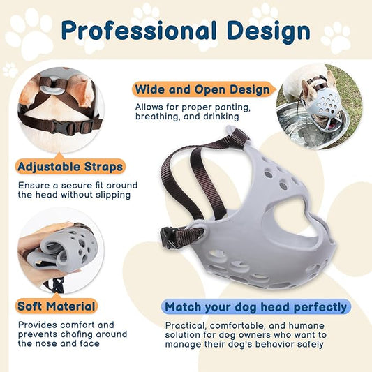 BARKLESS Dog Muzzle for Short Snout, Soft English Bulldog Muzzle for Biting, Chewing, Licking, Flat-Faced Bulldog Mouth Guard for Aggressive Dogs Grooming Walking, Allows Drinking