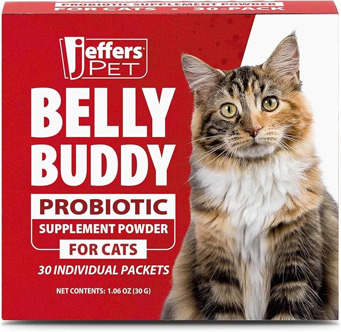 Jeffers Belly Buddy Cat Probiotic Powder Packets, 30 Count - Veterinary Formulated, Four Probiotic Strains & Vitamins for Gut Health, Diarrhea & Digestive Balance, Chicken Liver Flavor, USA Made