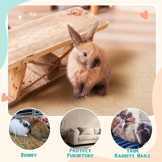 Rabbit Scratch Mat 12Inchx3.28ft Self Adhesive Bunny Scratching Pad Cuttable Claw and Teeth Care Rabbit Mat Chew Toys for Cage Small Animal Scratching Rug for Biting Sleeping Nesting (Khaki)