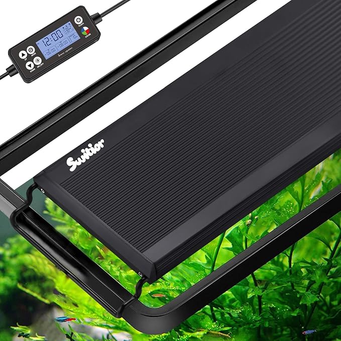 24/7 LED Aquarium Light, IP68 Waterproof Extendable Bracket Fish Tank Light with Timer, 7 Colors, 10 Level Adjustable Brightness, DIY Mode Full Spectrum Aquarium Plant Light for 18-24 Inch Fish Tank