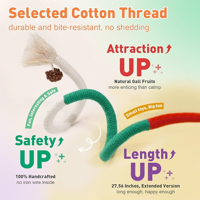 TEAWOO Cat Toys Chew Ropes 3Pcs with Natural Catnip, Safe Teeth Cleaning Toy for Indoor Kittens, Interactive Cat Kitty Toys for All Breeds (27.56 Inches, 3 Bags of Catnip Included)