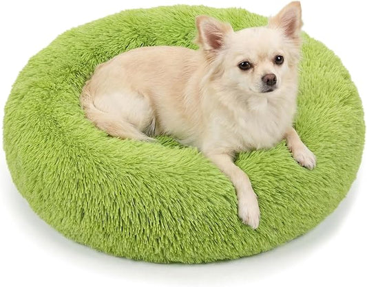 Calming Donut Dogs Beds for Small Dogs Washable,19inch Fluffy Round Puppy Bed for Puppies,Cats & Toy Breeds with Raised Rim,Fits up to 15 lbs Pets,Green