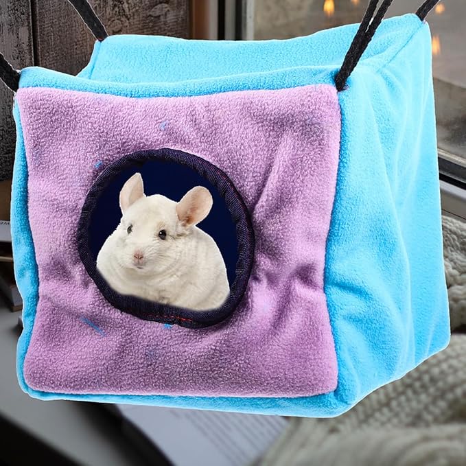 YARNOW Small Animals Cage Double-Layer Hanging Hammock with Cube Hideout, Soft Cotton Warm Bed for Squirrels, Ferrets, Hamsters, and Parrots, Comfortable Pet Sleeping Nest