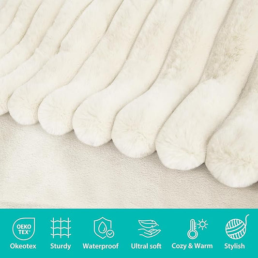 Waterproof Pet Blanket for Large Dogs & Cats - Reversible Calming Plush, Washable Furniture Cover for Couch, Bed, Car Seat, Blocks Leaks, Stains & Pet Fur (Cream, 60"x80")