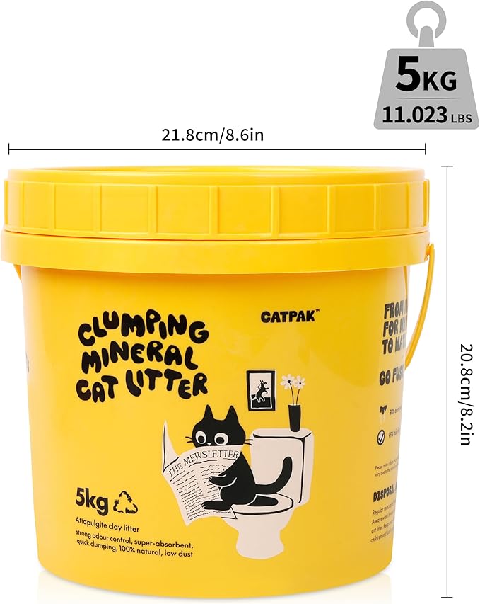 Clumping Cat Litter - 100% Natural Attapulgite Clay, Ultra-Low Dust (0.35%), Lock & Dry Technology for a Fresh Home, Fast Clumping & High Absorbency, Eco-Friendly, 11lbs (5kg)