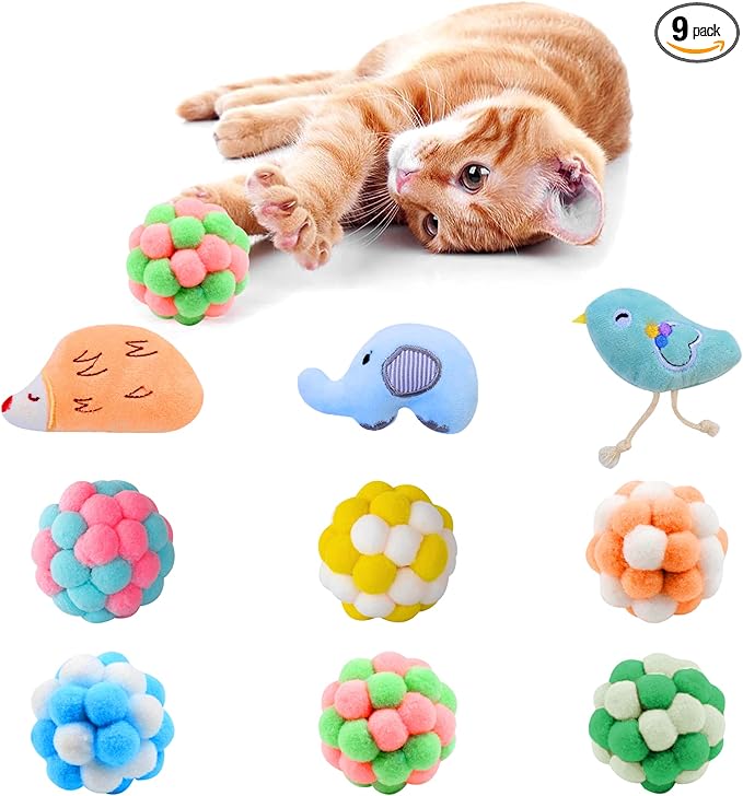 9 Pack Catnip Toys for Cats – Interactive Cat Toys for Indoor Cats & Kittens, Variety Bundle with Plush Animals & Catnip Balls, Fun Kitten Enrichment Toys Set