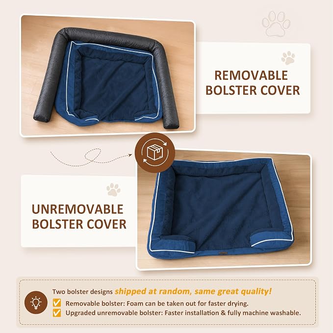 Comfort Expression Orthopedic Dog Bed for Extra Large Dogs with Bolster | Waterproof Dog Couch Bed with Washable Cover & Non-Slip Bottom, Supportive Egg Crate Foam XL Pet Bed, 42x30 Inch