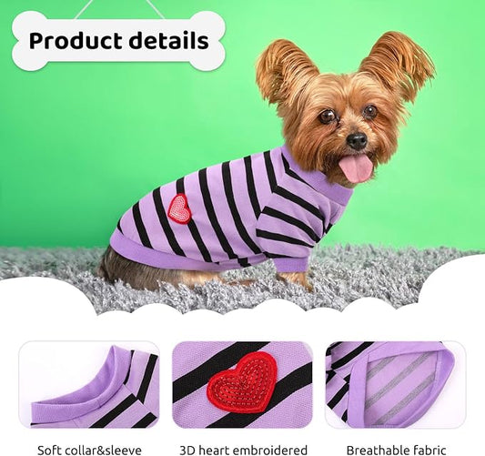 Dog Shirts for Small Dogs, Striped T-Shirts Dog Vest Pet Apparel Tee Shirts Spring Summer Suitable for Small and Medium Large Pets French Bulldog Bichon, Purple S