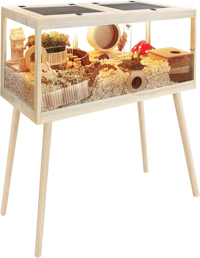 PROLEE Hamster Cage Chewproof, Mice and Rat Habitat with Transparent Sides, Hamster Cage with Openable Mesh Top, Solid Built with Lock Design and Leg Stand, 40" inch