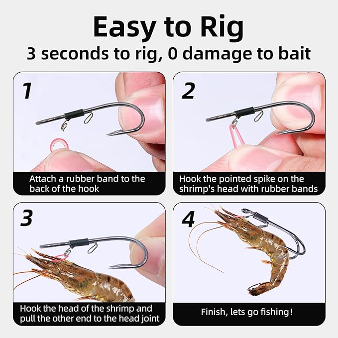 9KM DWLIFE Live Shrimp Hooks 10/15PCS Double Fishing Hooks Shrimp Hooks Fishing Saltwater Keep Alive Bait for Catfish Bass