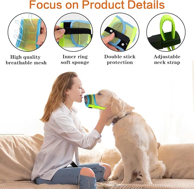 Dog Muzzle for Medium Large Dogs, Tech Blue Soft Nylon Mesh Mouth Guard for Biting Chewing Scavenging, 1.76 Ounces Lightweight Breathable Design with Adjustable Straps for Vet Visit & Grooming