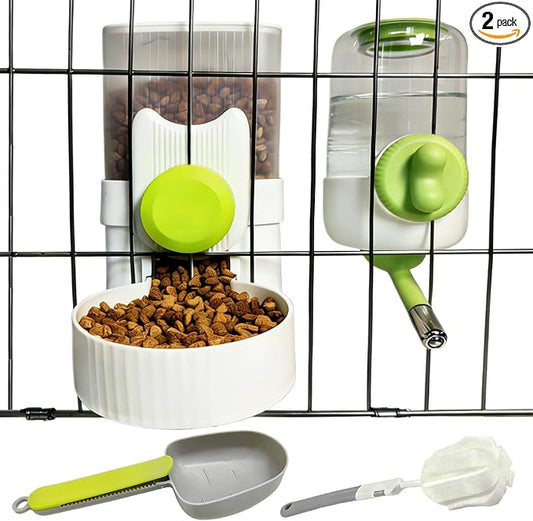 Rabbit Gravity Feeder Waterer Set Automatic Guinea Pig Food Water Dispenser Food Water Bowl Feeding Station for Puppy Kitten Guinea Pigs Chinchilla Hedgehog Small Animals (Green)