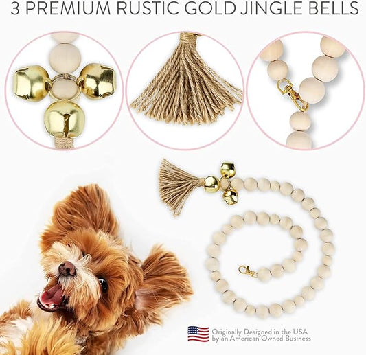 Dog Puppy Training Bell Potty and Outdoor Training Doorbell - Zoomie Paws, Wooden Beaded with Gold Bells