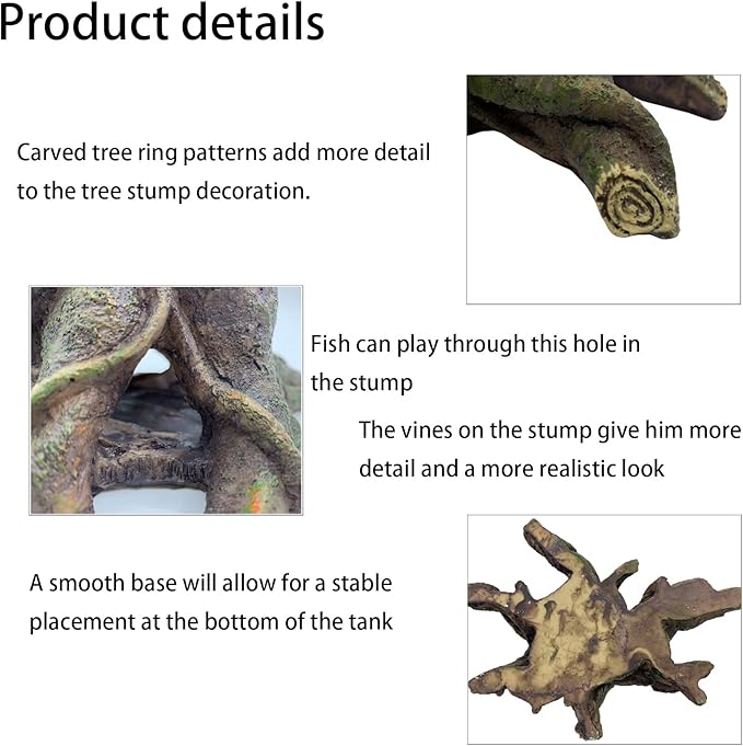 Aquarium Landscape Tree Stump Artificial Resin Tree Hole Ornament Hollow Trunk Cave Betta Cave Rocks Fish Tank Decoration for Cichlid Hiding