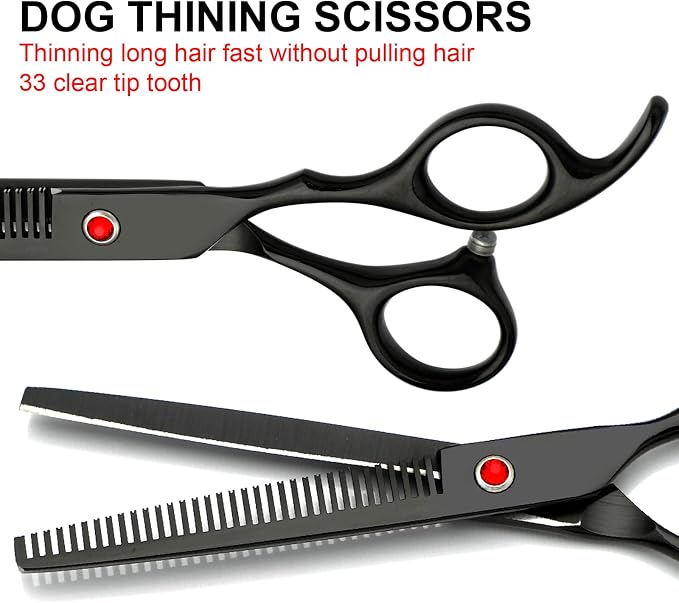 Dog Grooming Scissors Kit, Premium Stainless Steel Dog Shears with Curved Shears, Sharp Durable for Dogs Cats+Black 4 Piece