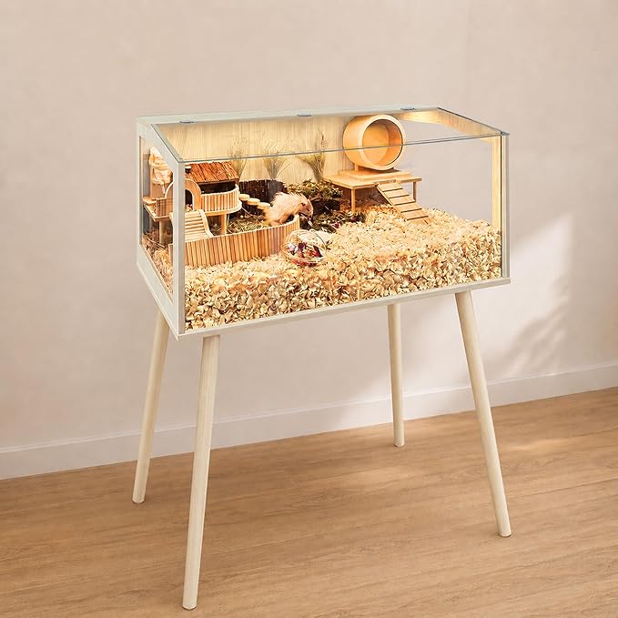 PROLEE Hamster Cage with Legs, Guinea Pig Cages Chew Proof, Hamster House, Hamster Cages and Habitats with Lockable Design, Small Animal Cage, 32" L x 16" W x 40" H