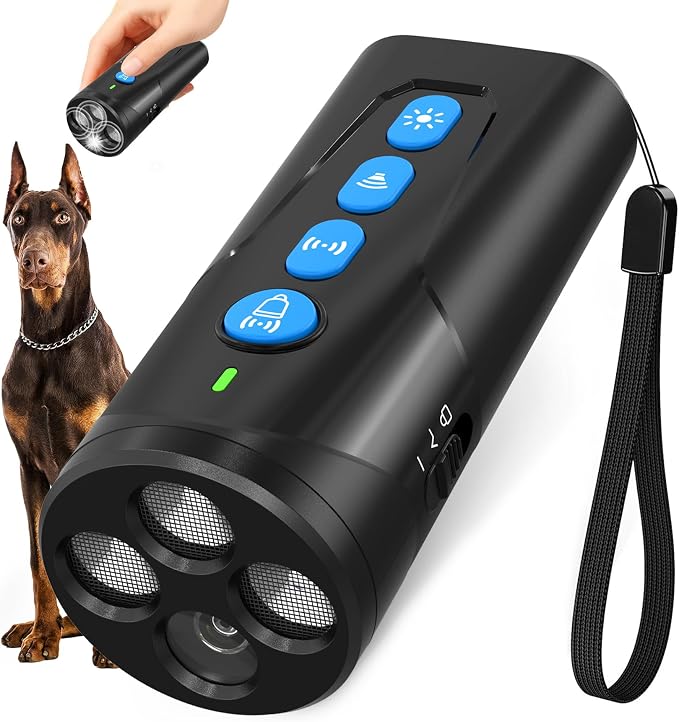 URCHIN Dog Bark Deterrent Device, 3X Ultrasonic Anti Barking Device 6 Modes Dog Trainer Rechargeable & Portable Safe Bark Control Indoor Outdoor for All Dogs with LED Flashlight - Blue Button