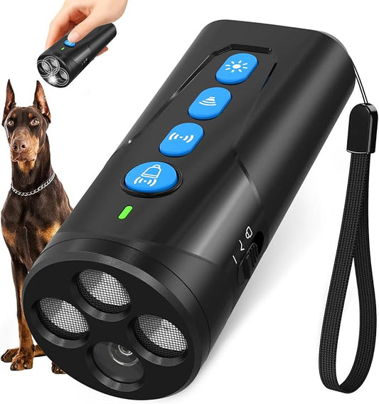 URCHIN Dog Bark Deterrent Device, 3X Ultrasonic Anti Barking Device 6 Modes Dog Trainer Rechargeable & Portable Safe Bark Control Indoor Outdoor for All Dogs with LED Flashlight - Blue Button