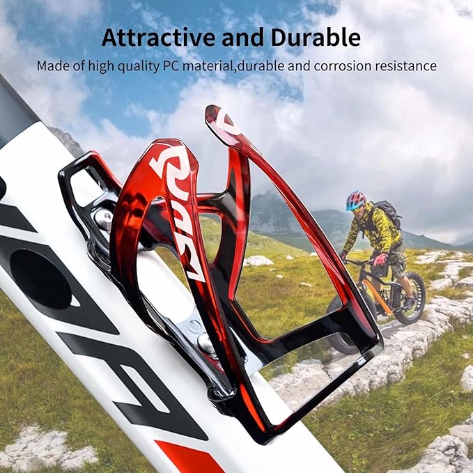 Suruid Bike Water Bottle Cage, Universal Drink Holder - Durable Ultralight Plastic Bottle Holder for Cycling, MTB, Road & Mountain Bikes, 2 Pack - Black Red