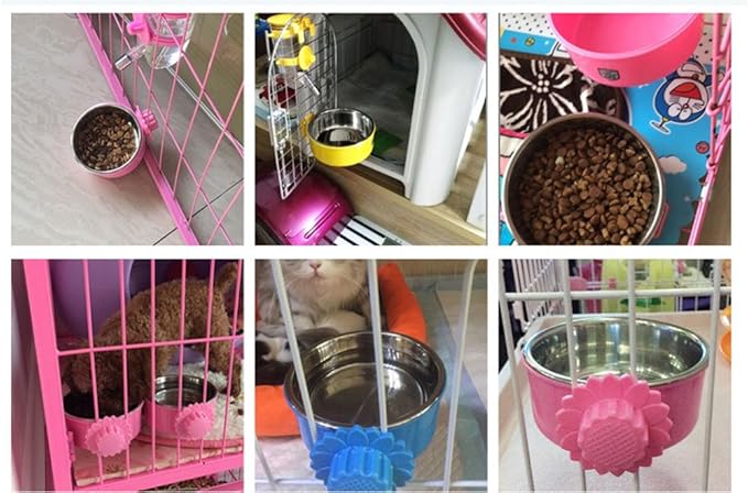DEVILMAYCARE Pet Feeder Dog Bowl Stainless Steel Food Hanging Bowl Crates Cages Dog Parrot Bird Pet Drink Water Bowl Dish Accessory (S: 4.5''x2'', Blue)