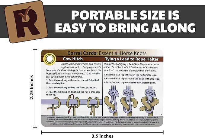 ReferenceReady Horse Knot Cards: Guide to 19 Pack and Trail Riding Knots | Guide to best training & trail horse riding knots. Accessory for barn essentials. Great for equine camps, equestrian gifts.