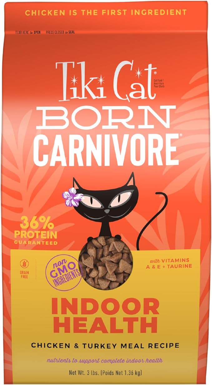 Tiki Cat Born Carnivore Indoor Health Non-GMO, Chicken and Turkey Meal Recipe 3 lbs.