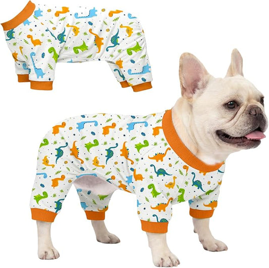 Dog Pajamas for Small Medium Dogs Recovery Suit Dog Pjs Dog Onesie Cute Soft Breathable Puppy Pajamas Pet Spring Summer Stretchy Pjs for Boy Girl - Orange Dinosaurs