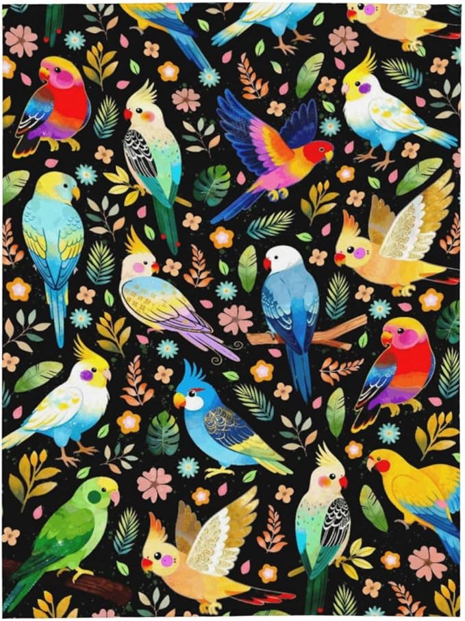 Parrot Bird Blanket Gifts for Cockatiel Lovers Soft Flannel Parrot Bird Throw Blanket Cockatiel Birthday Stuff Gifts Bedding Decor (60"x50")