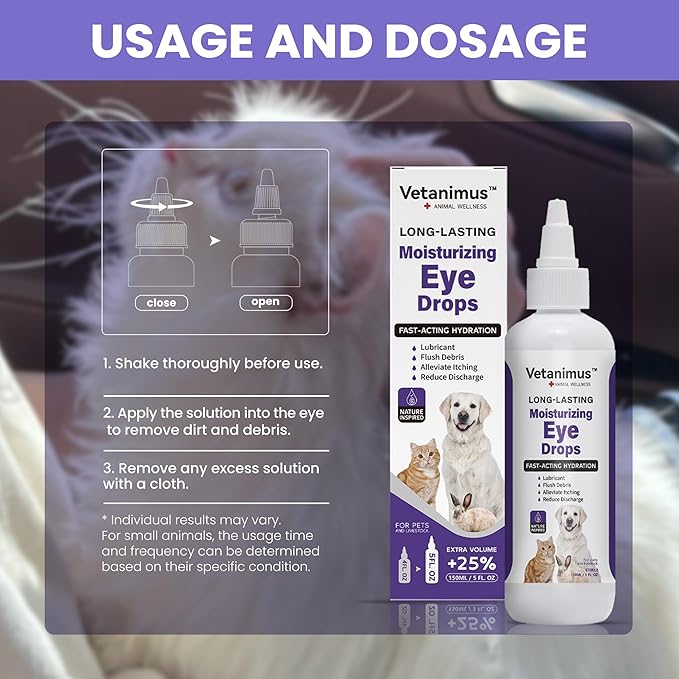 Refreshing Moisturizing Eye Drops 150ml/5 fl.oz for Dogs, Cats, and Livestock Fast-Acting Hydration