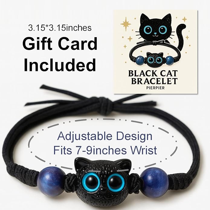 Halloween Black Cat Costume Accessories - Black Cat Bracelet, BlackCat National Day Jewelry, Cat Lovers Gift for Women & Girls
