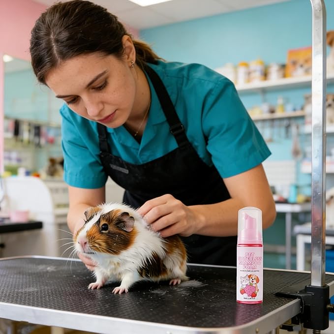 Rabbit Shampoo - 60ml Waterless Guinea Pig Cleaning Mousse | Small Pets Grooming Mousse for Rabbits, Cats, Dogs, Kittens, Puppies, Hedgehogs, Hamsters, Sugar Gliders, Indoor/Outdoor Home Use