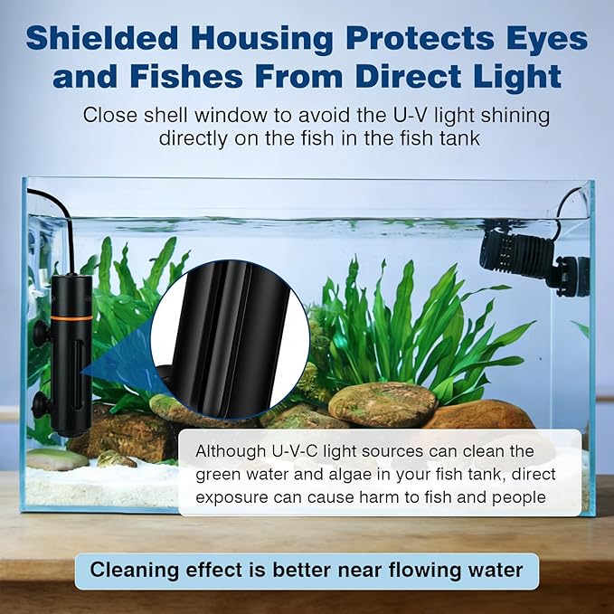 hygger 11W Aquarium U-V Light with Timer, 360° Protective Shield Clean Lamp for Green Water & Algae, Amphibian Small U-V Light for 60-180 Gal Freshwater & Saltwater Fish Tanks