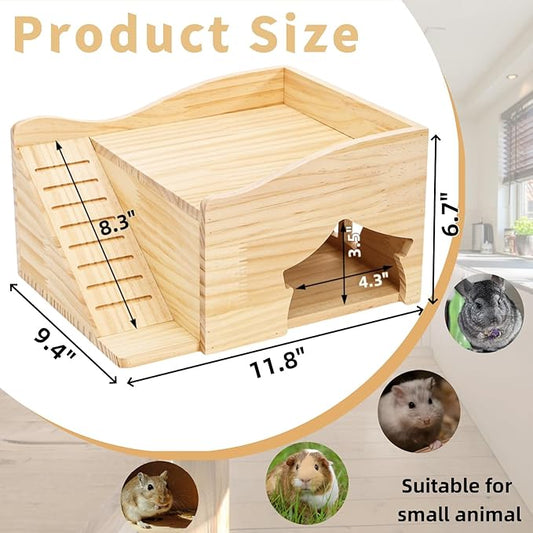 Covzoe Guinea Pig Hideout, Large Hamster Wood House Castle with Stairs and Window, No Assembly Required, Small Animal Bed Hut Habitats, Ideal for Chinchillas Dwarf Mice Gerbils