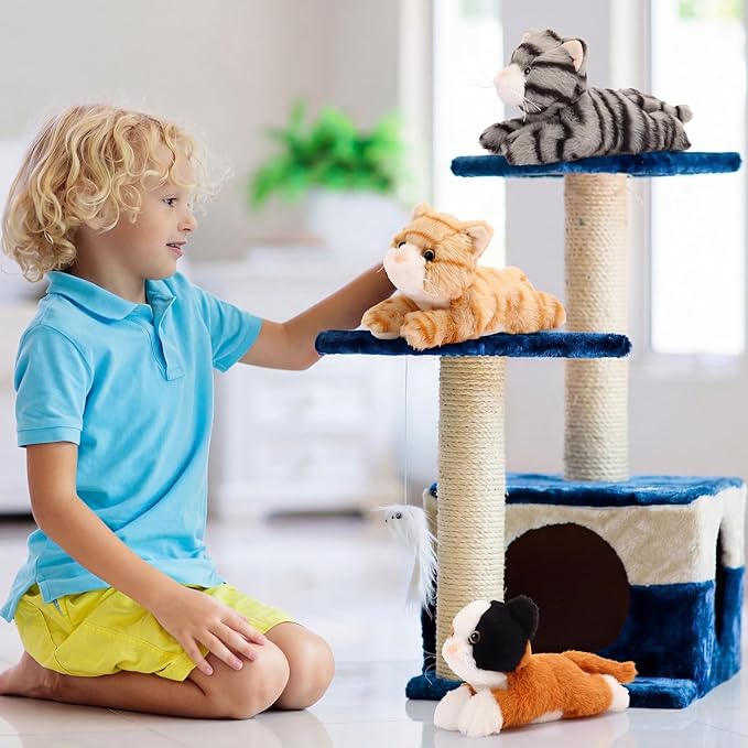 3 Pcs 9 Inch Cat Stuffed Animal Plush Gift Baby Shower Party Favors Cute Kitten Plush Toys Small Cat Stuffed Animal Soft Sleeping Supplies for Boys Girls Toddlers Birthday(Cozy Kawaii Style)