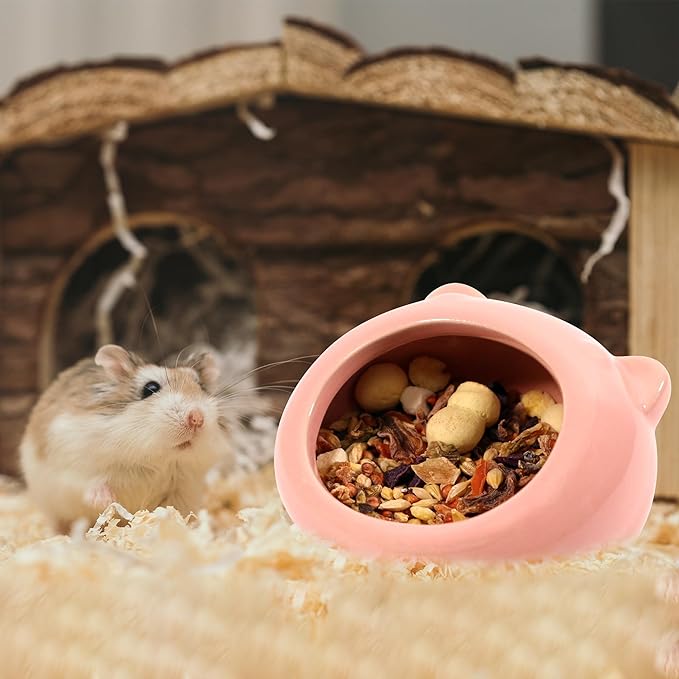 Ceramic Small Pet Hamster Food Bowl – Spill-Proof Guinea Pig & Hedgehog Dish – Durable, Easy to Clean, Non-Tip Design for Small Pets (Pink)