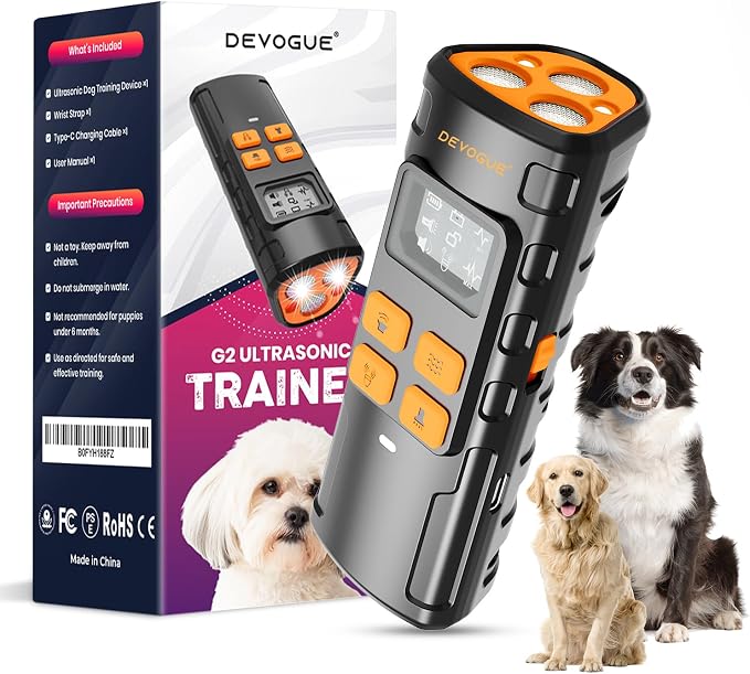 DEVOGUE® Anti Barking Device for Dogs-Dog Bark Deterrent Devices- 4 Training Modes – Rechargeable, Ultrasonic Control Bark Deterrent Devices with 12–15m Range (Three Head)