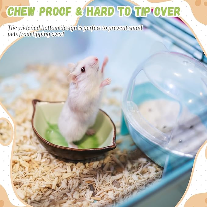 2 Pcs Hamster Food Bowl Ceramic Food Water Feeding Dish for Hamster Guinea Pig Hedgehog Gerbil Dwarf Rat Mice Chinchilla Sugar Glider(Leaf)