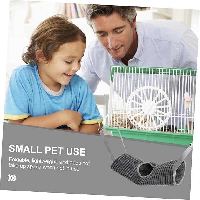 Small Pet Hanging Hammock Tunnel for Ferrets and Hamsters Grey Plush Warm Bed with Funny Tube Design Easy to Install Cage for Rest Play and Sleep
