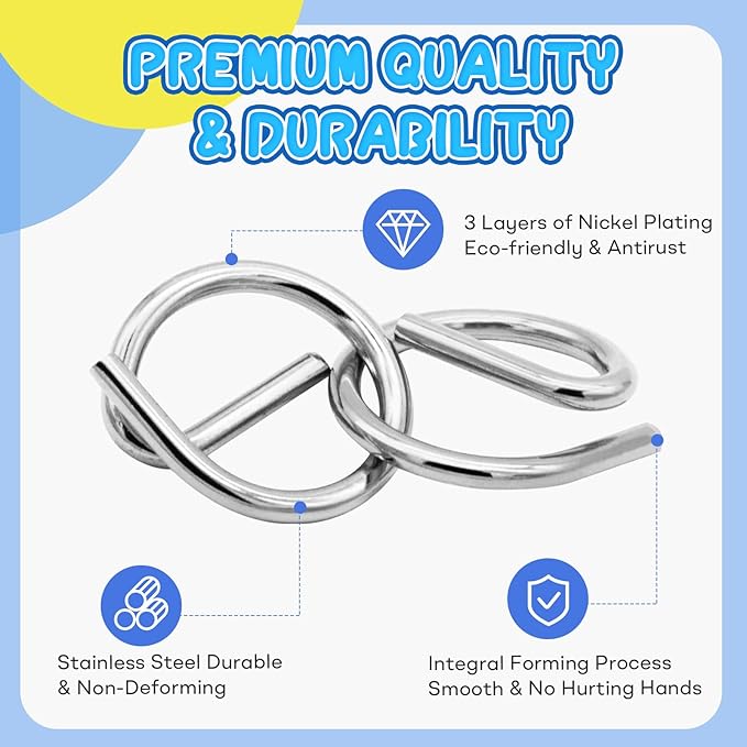Metal Brain Teaser Puzzles Ring Educational Toys, Steel IQ Games Physics Mind Metal Puzzles for Adults, Unlock Interlock Game, Brain Teaser Puzzle for Party Favor Kids (A)