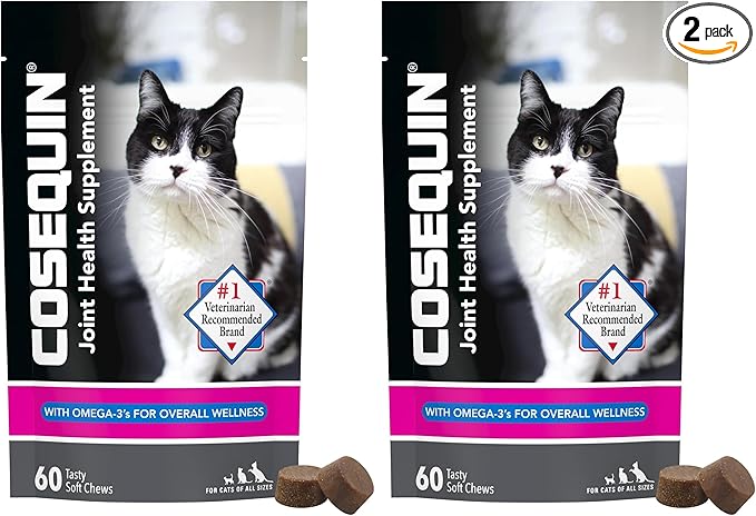 Nutramax Cosequin for Cats Joint Health Supplement, Contains Glucosamine for Cats, Plus Chondroitin_and Omega-3s, Supports Joint and Skin and Coat Health, Soft Chews, 60 Count (Pack of 2)