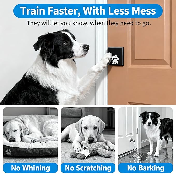 Dog Door Bell for Potty Training, Battery-Free Self-Powered Wireless Dog Bell for Door to Go Outside, Waterproof Smart Pet Doorbell with Multiple Melodies, Long Range for Large Breed Dogs
