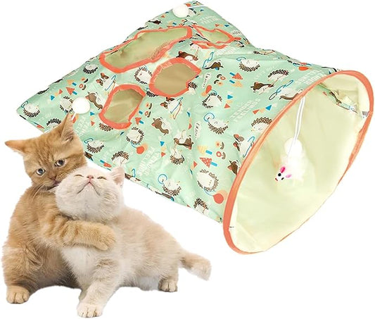 Cat Tunnel Toy, Cat Tunnel Bags with 1 Little Mouse & 3 Ball Crinkle Sack Bag for Cats, Portable Training Cave Collapsible Interactive Drill Bag Toy, Pet Self Interactive Toys