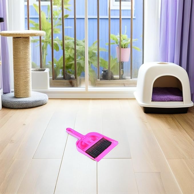 Mini Dustpan and Small Broom Set 10pcs for Pet Cage Cleaning, Bright Pink and Blue, Mini Handheld Brush for Hamsters, Rabbits, Hedgehogs, Chinchillas and Small Animals