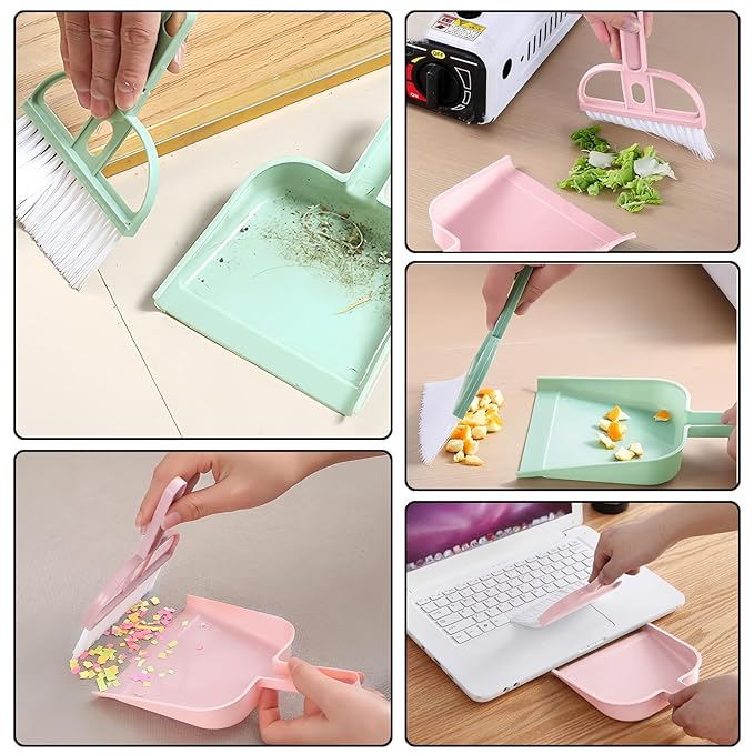 Mini Dustpan and Brush Set, Portable Exquisite Pet Waste Cleaning Kit, Hamster Sand Scooper Cage Cleaning Tool for Small Pets Guinea Pigs Hedgehogs Hamsters Chinchillas Rabbits (Green)